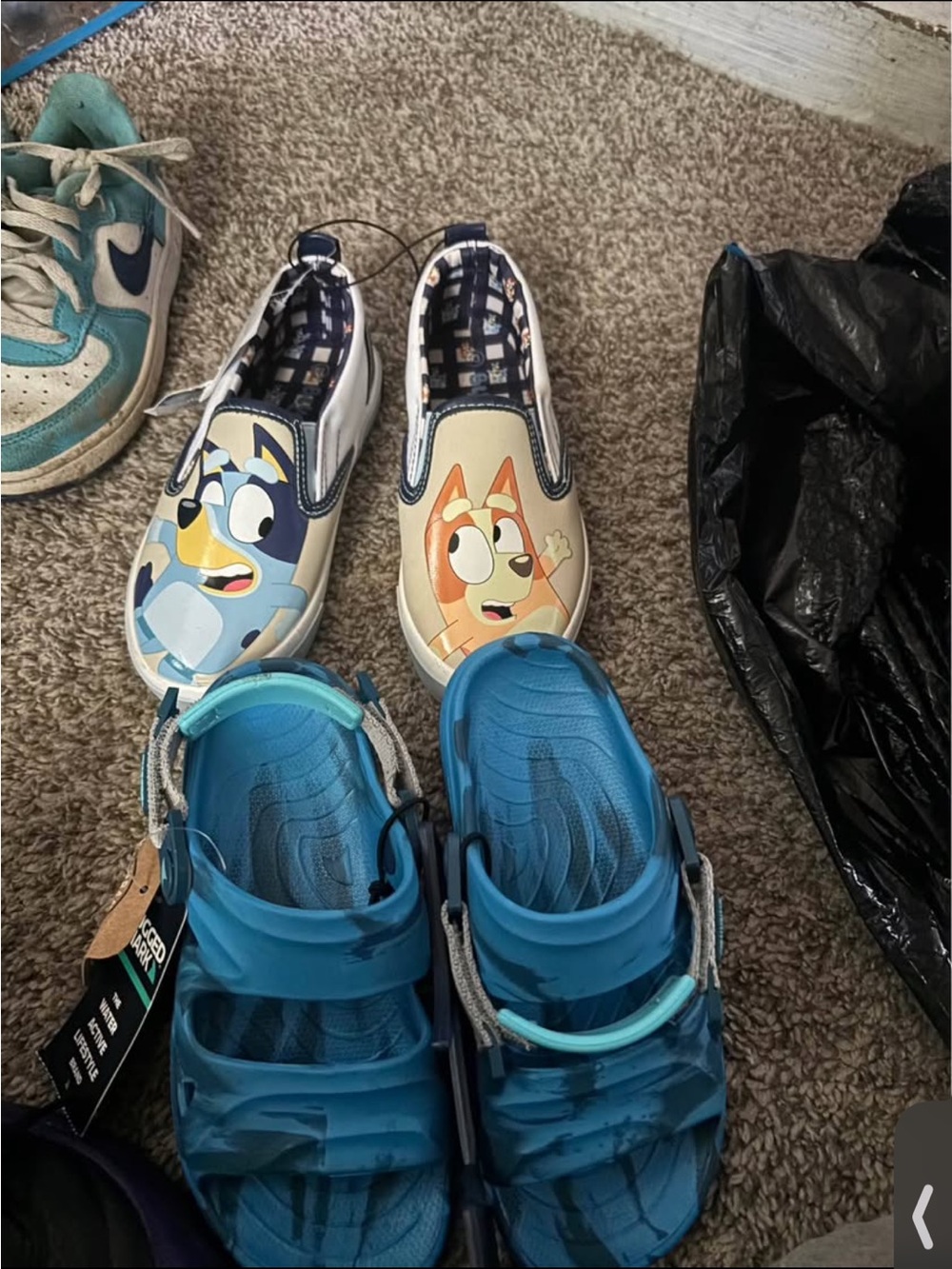 Bluey & Bingo Kids Slip-On Sneakers and blue sandals